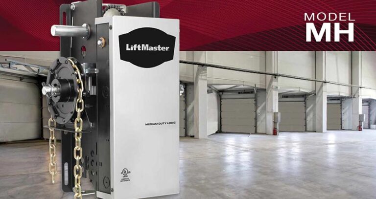 Picture of Liftmaster MH Commerical garage door opener. The item has some garages in the background.